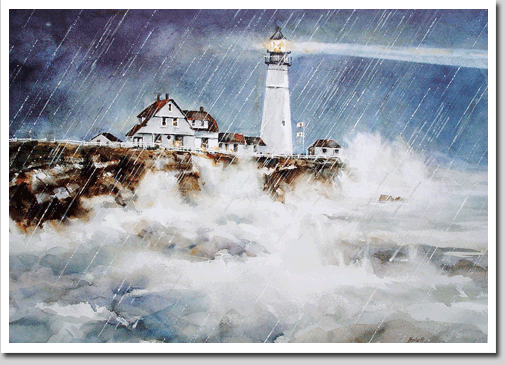 Night Rain at Portland Headlight